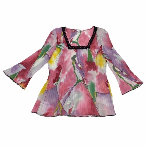 NICOLA Watercolor Beaded Scrunch Blouse Size Large - Picture 6 of 15